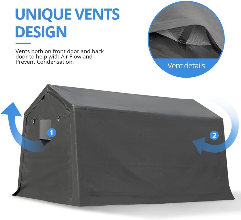 10x10 ft Heavy Duty Portable Canopy Storage Shelter Carport with 2 Roll up Zipper Doors & Vents N574656