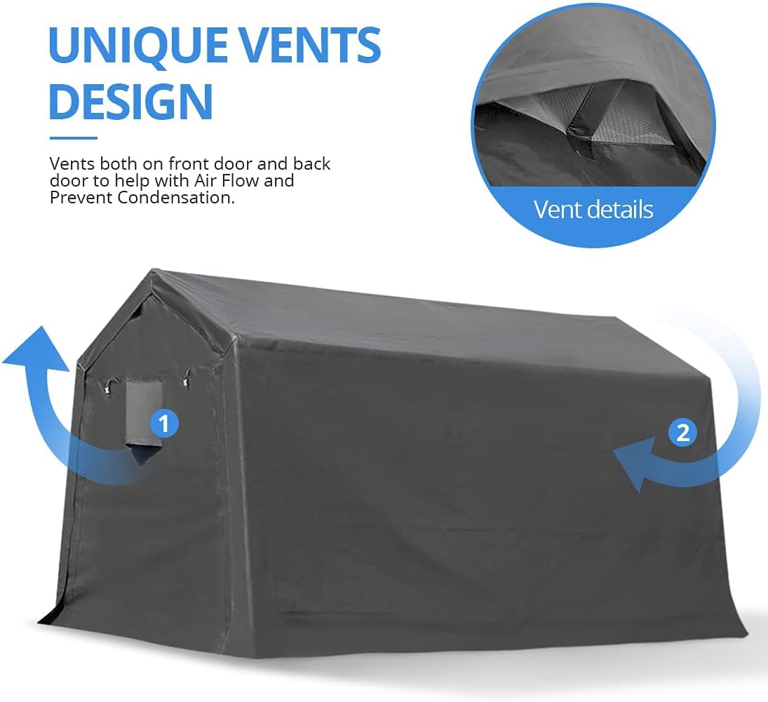 10x10 ft Heavy Duty Portable Canopy Storage Shelter Carport with 2 Roll up Zipper Doors & Vents N574656