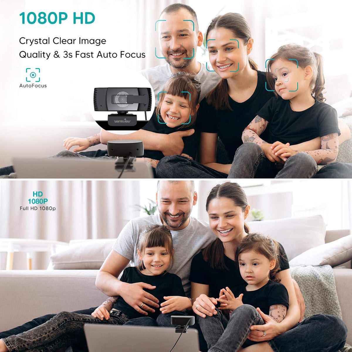 1080P HD USB Webcam with Microphone and Privacy Cover Pack of 2 E8812