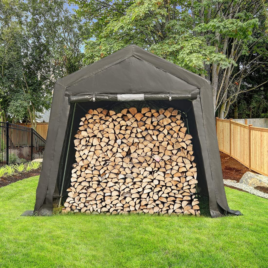 10x10 ft Heavy Duty Portable Canopy Storage Shelter Carport with 2 Roll up Zipper Doors & Vents N574656
