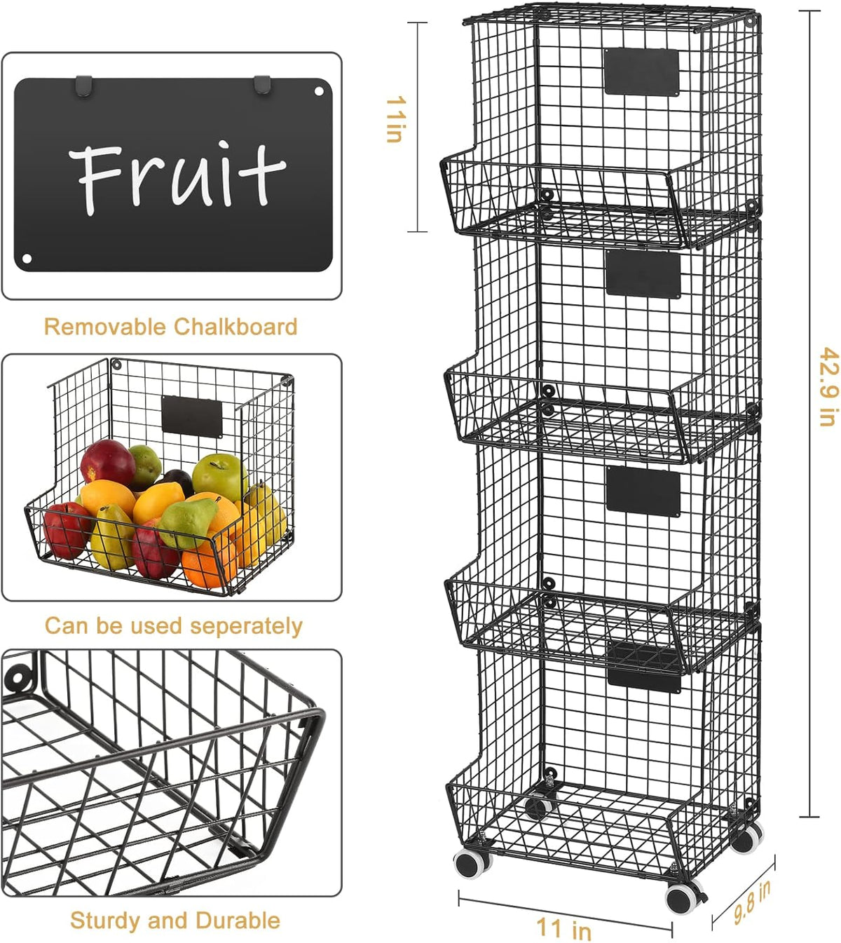 4 Tier Fruit Storage Basket Stand Pack of 2 M28567
