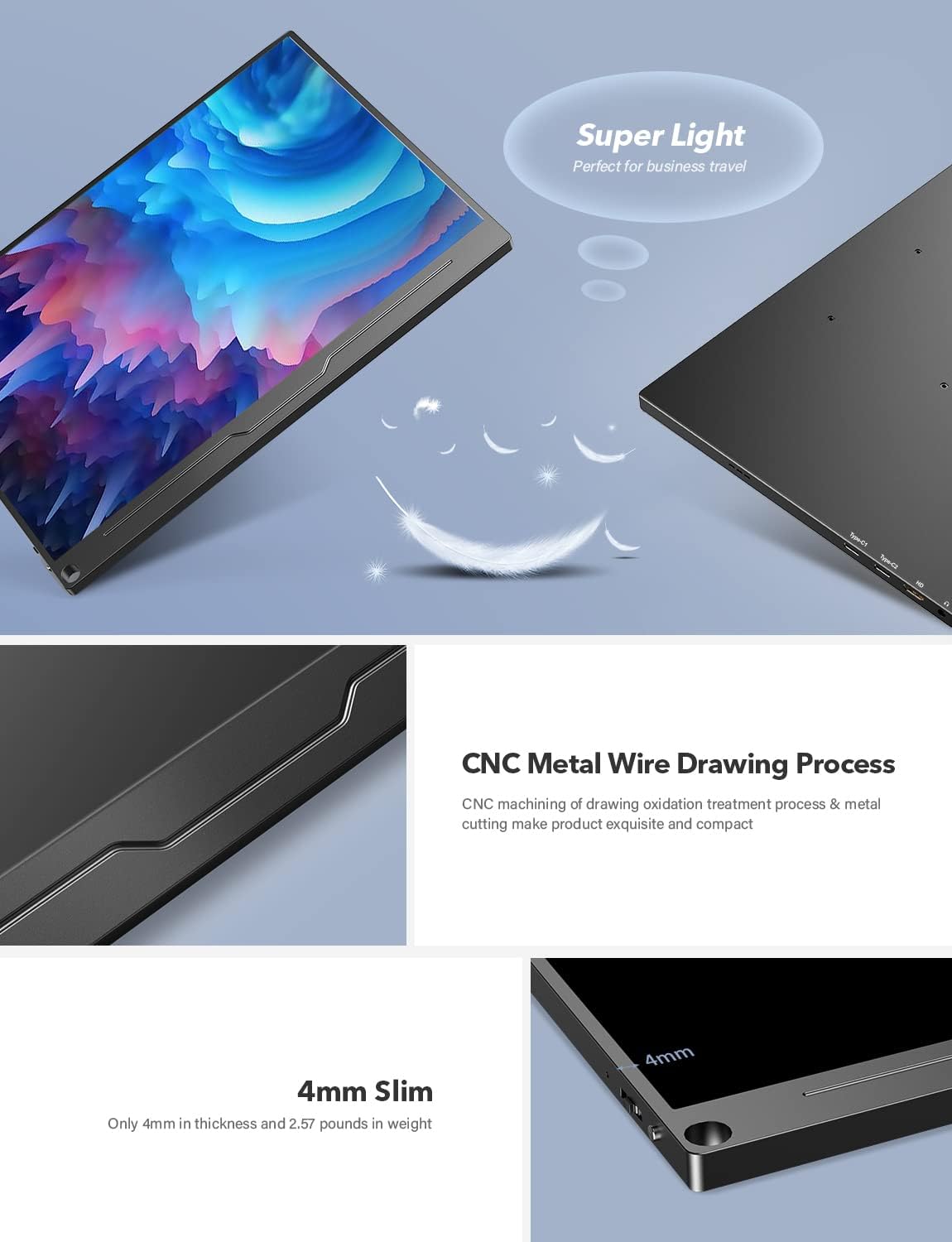 13.3'' Portable IPS Monitor 2560×1600 USB C HDMI R662