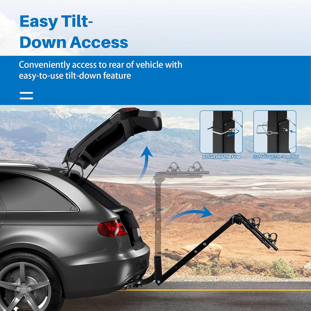 2 Bike Heavy Duty Rear Hitch Mount Bike Rack with Tie Down Strap F286