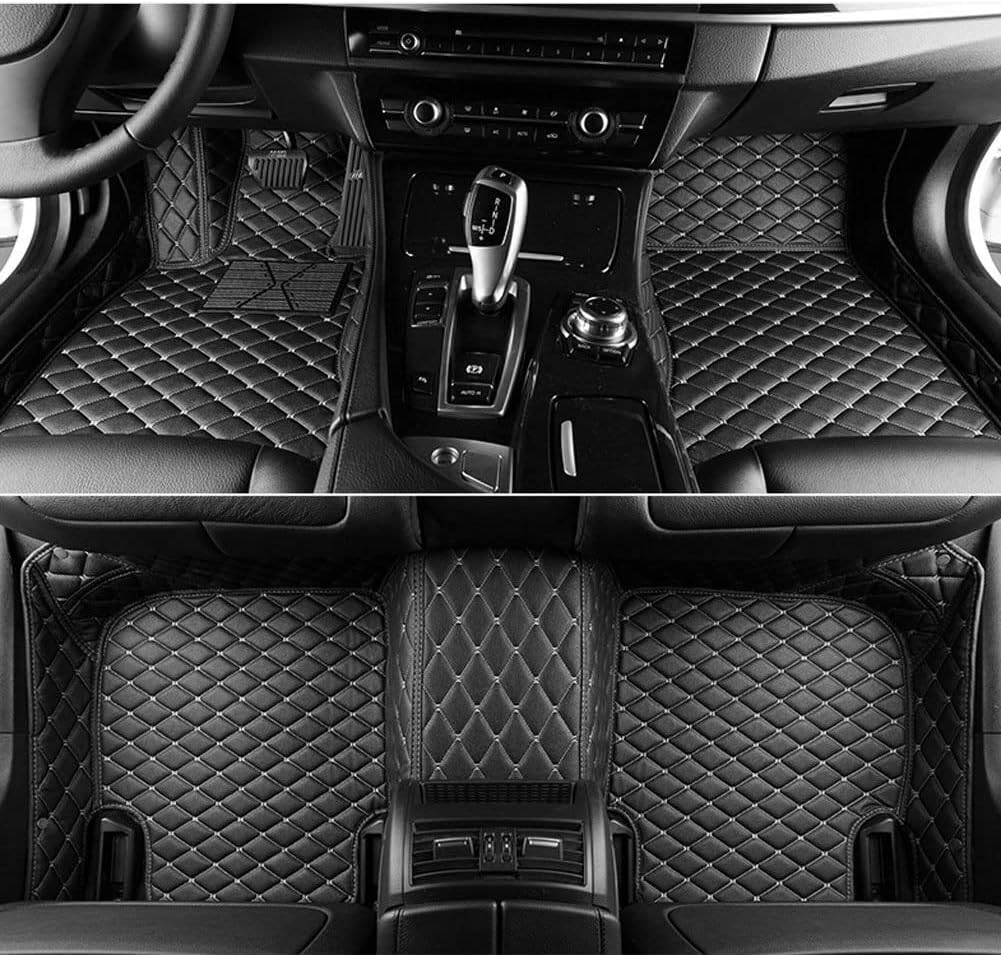 Black Beige Leather Car Floor Mats E9611