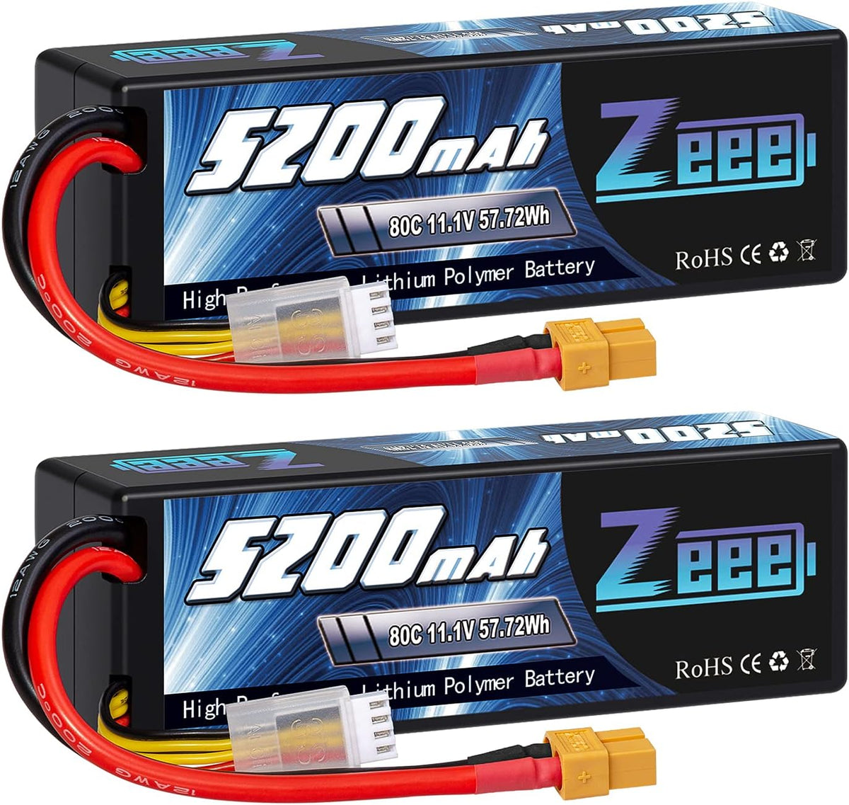 3S Lipo Battery 5200mAh 11.1V 80C with XT60 Connector Hard Case (2 Pack) F694336