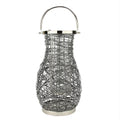 Modern Gray Decorative Woven Iron Pillar Candle Lantern with Glass Hurricane S63313