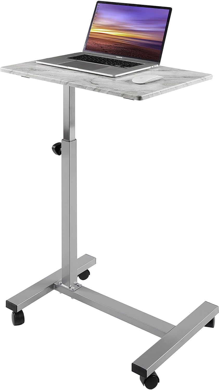 Mobile Height Adjustable Laptop Workstation Desk Cart with Wheels, White V849