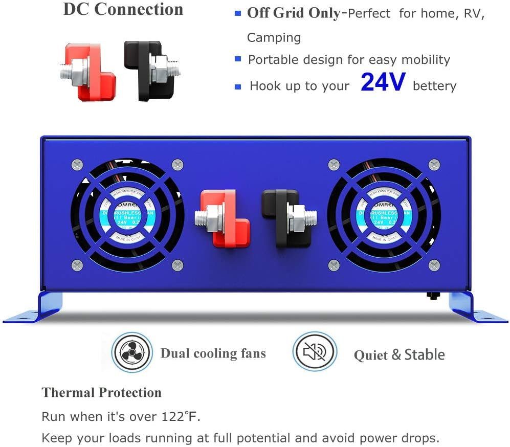 Pure Sine Wave Power Inverter 3500W 24V DC to AC 110V 120V with LCD Display E2241