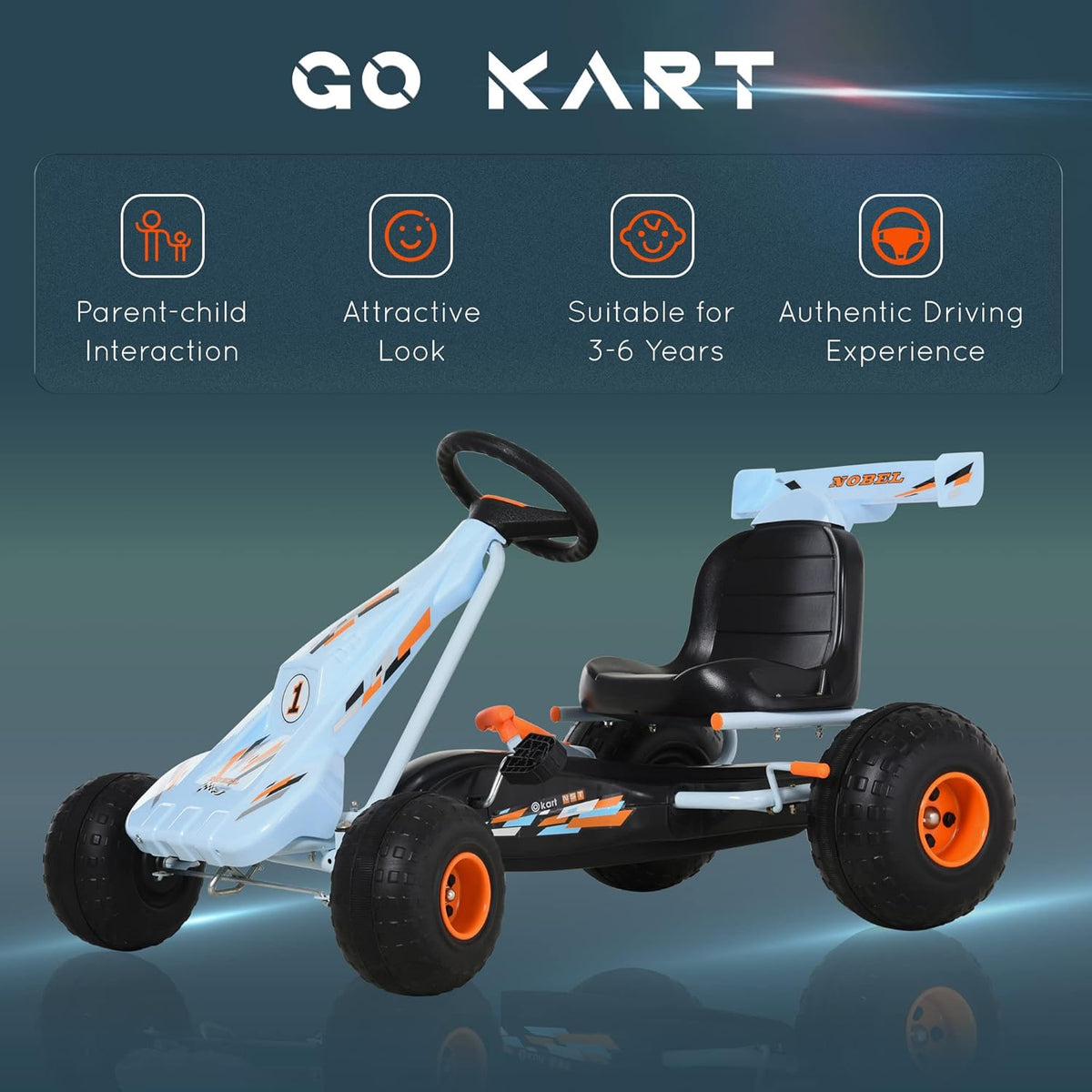 Pedal Go Kart Ride on Car with Adjustable Seat White S329126