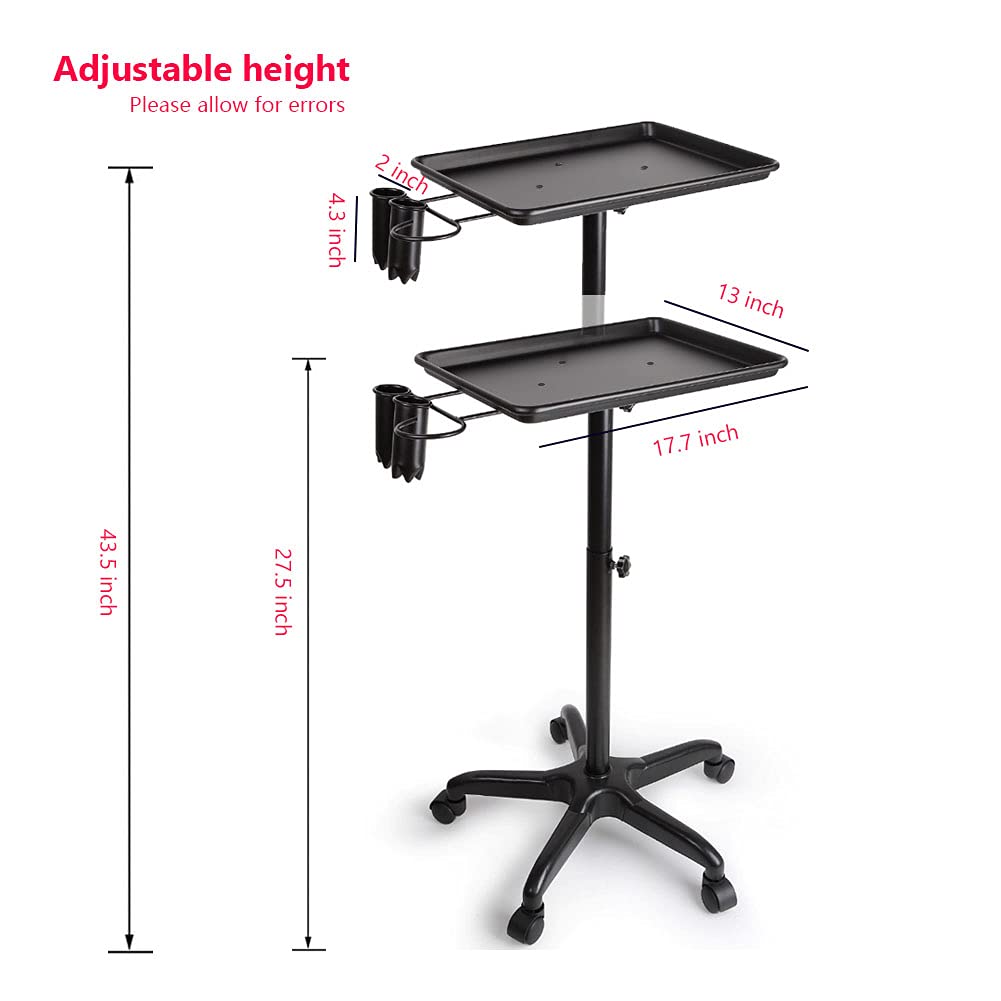 Black Adjustable Aluminum Salon Tray Cart on Wheels F5773