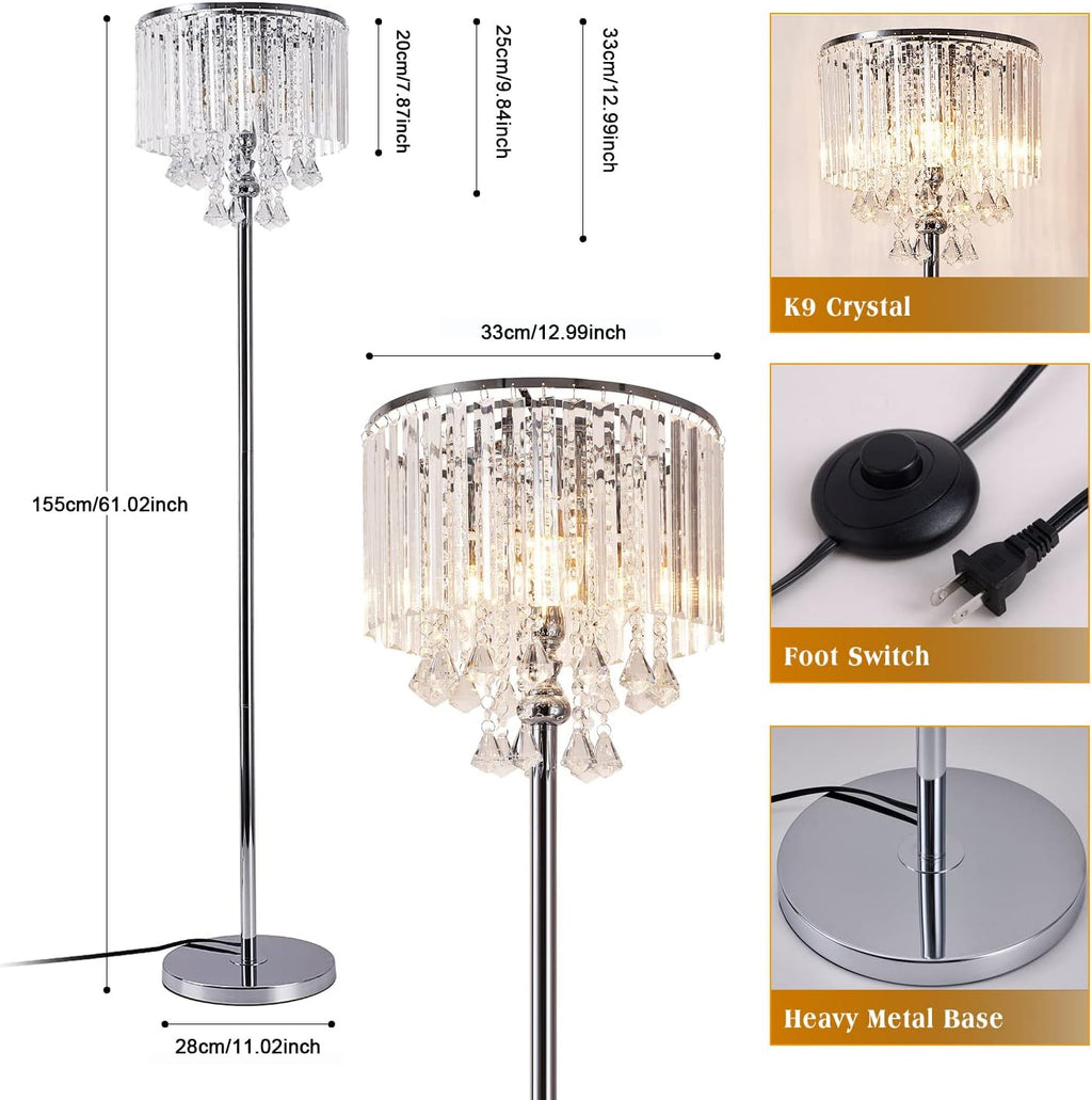 Crystal & Glass 3-Lights Chrome Finish Floor Lamp W8630