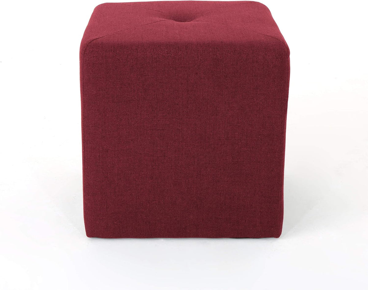 Deep Red Fabric Square Ottoman N48788