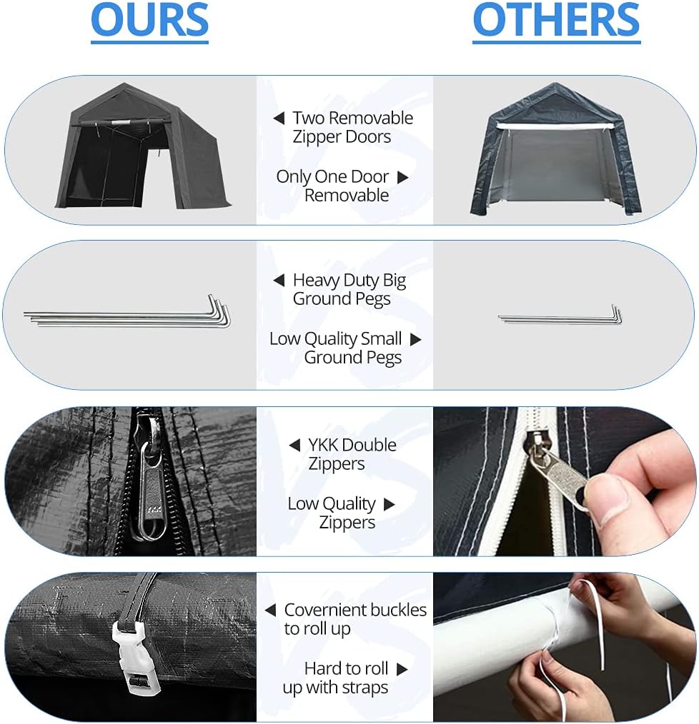 10x10 ft Heavy Duty Portable Canopy Storage Shelter Carport with 2 Roll up Zipper Doors & Vents N574656