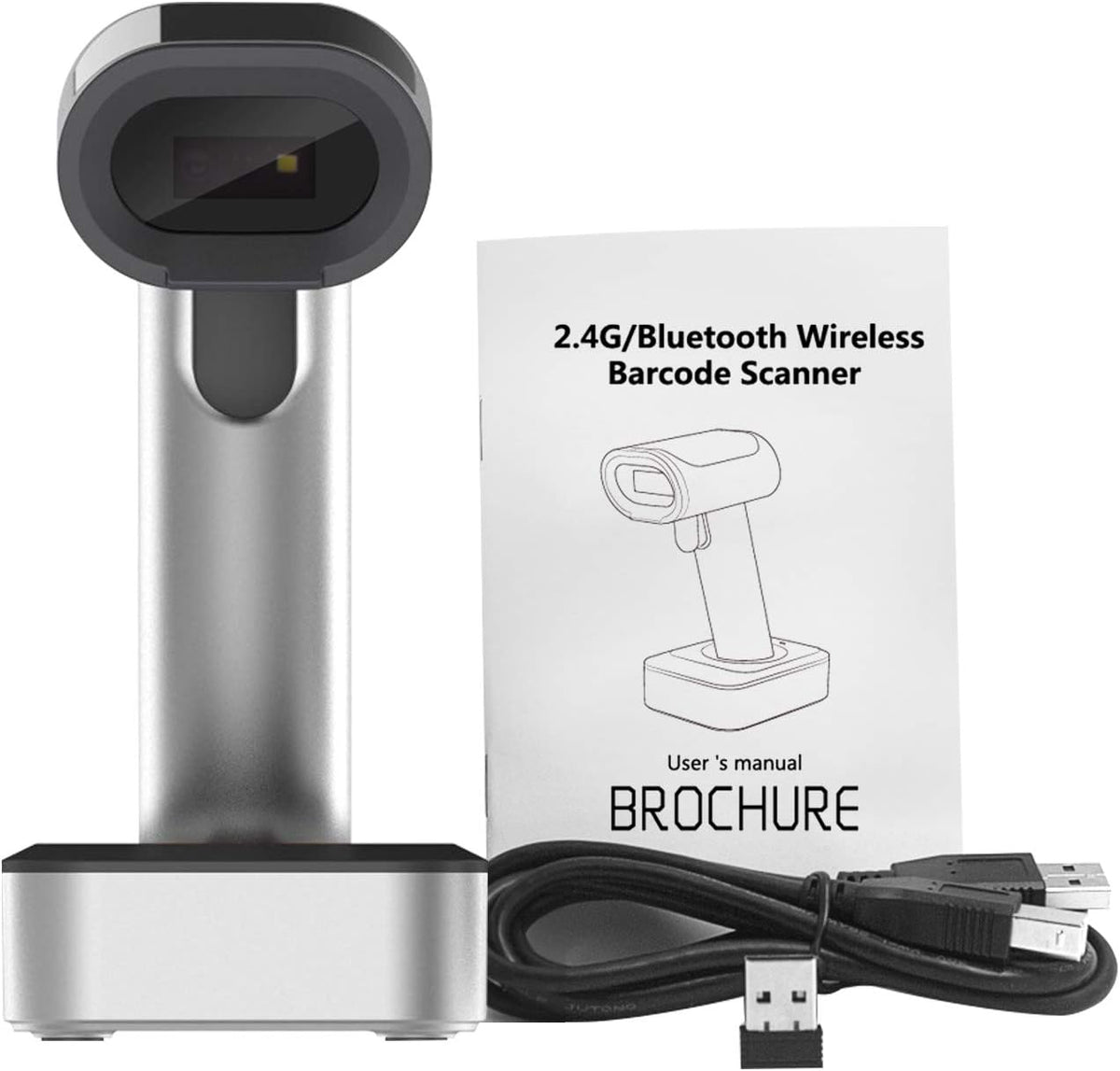 Bluetooth Wireless USB Wired Barcode Scanner with Stand Base Q5689