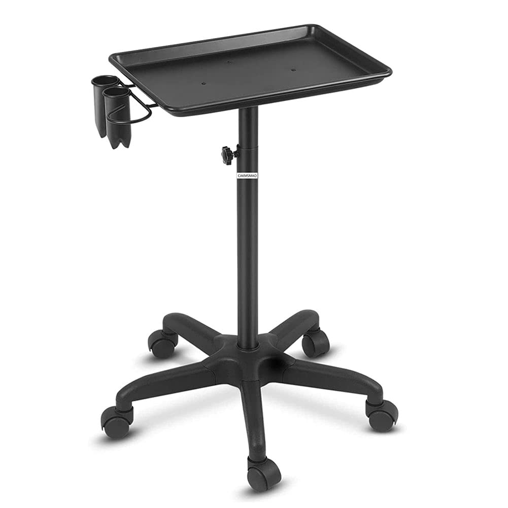Black Adjustable Aluminum Salon Tray Cart on Wheels F5773