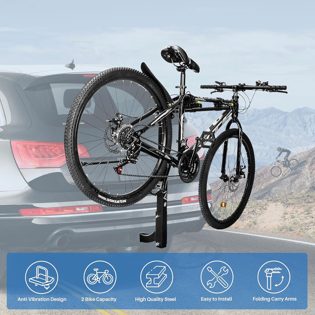 2 Bike Heavy Duty Rear Hitch Mount Bike Rack with Tie Down Strap F286