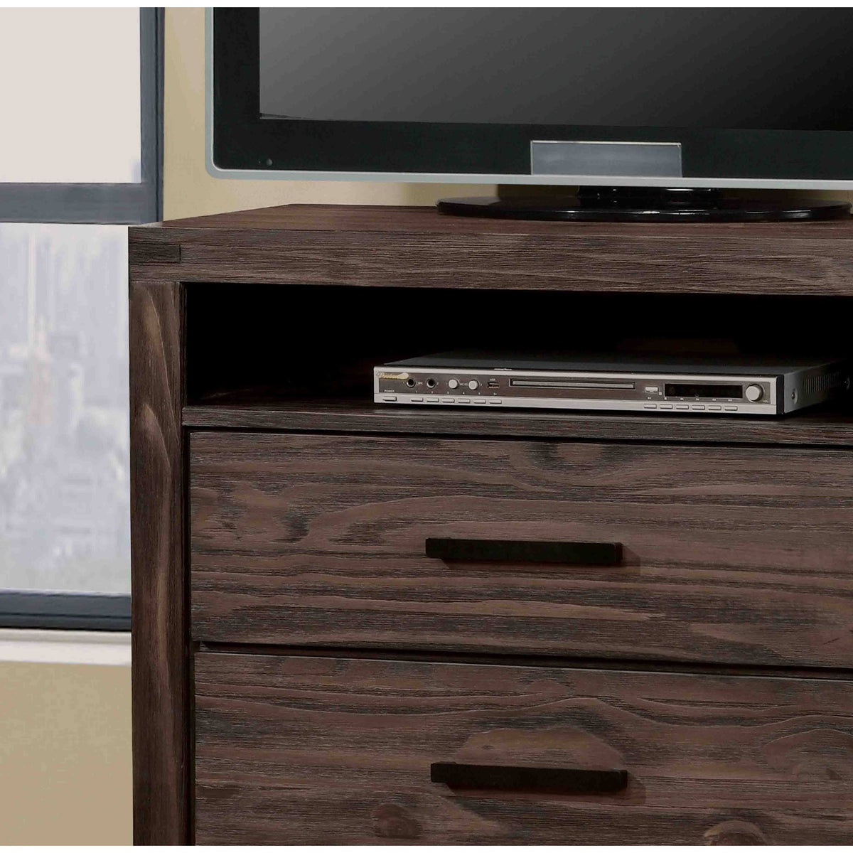 Dark Grey Wire-Brushed 3-Drawer Media Chest W9132