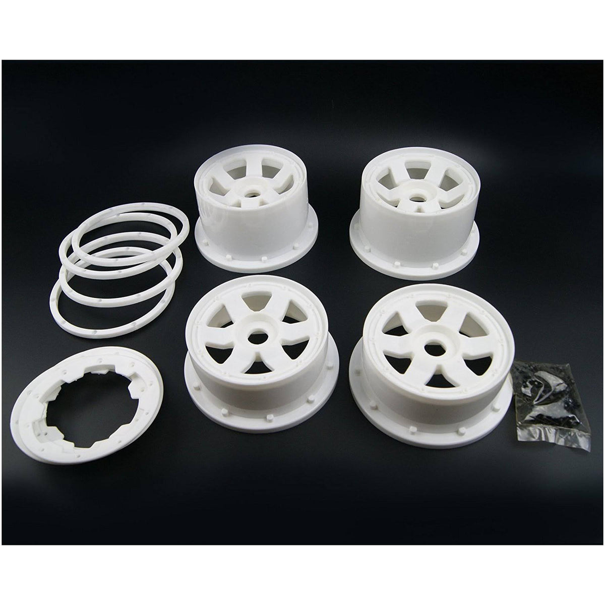 White Front and Rear Wheel and Beadlock Rim L818090