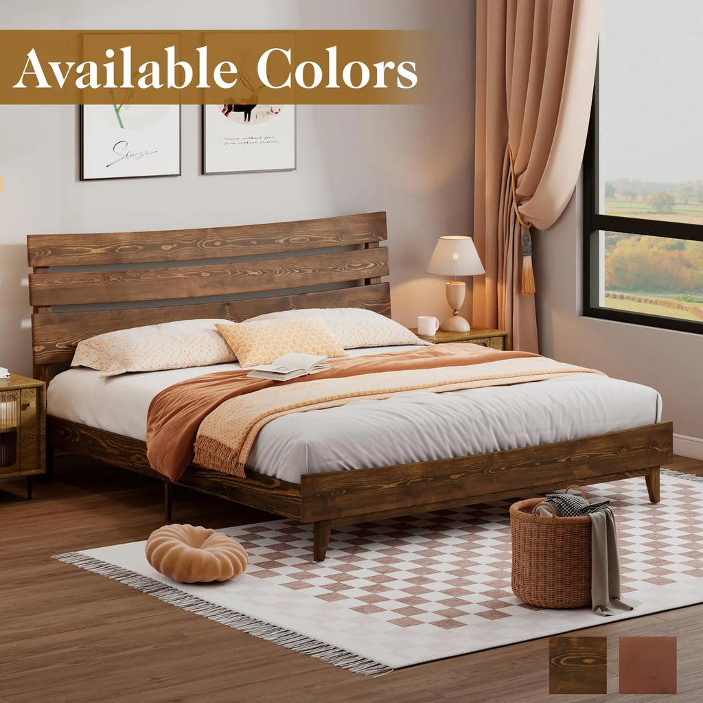 Solid Wood Bed Frame with Headboard King C31341