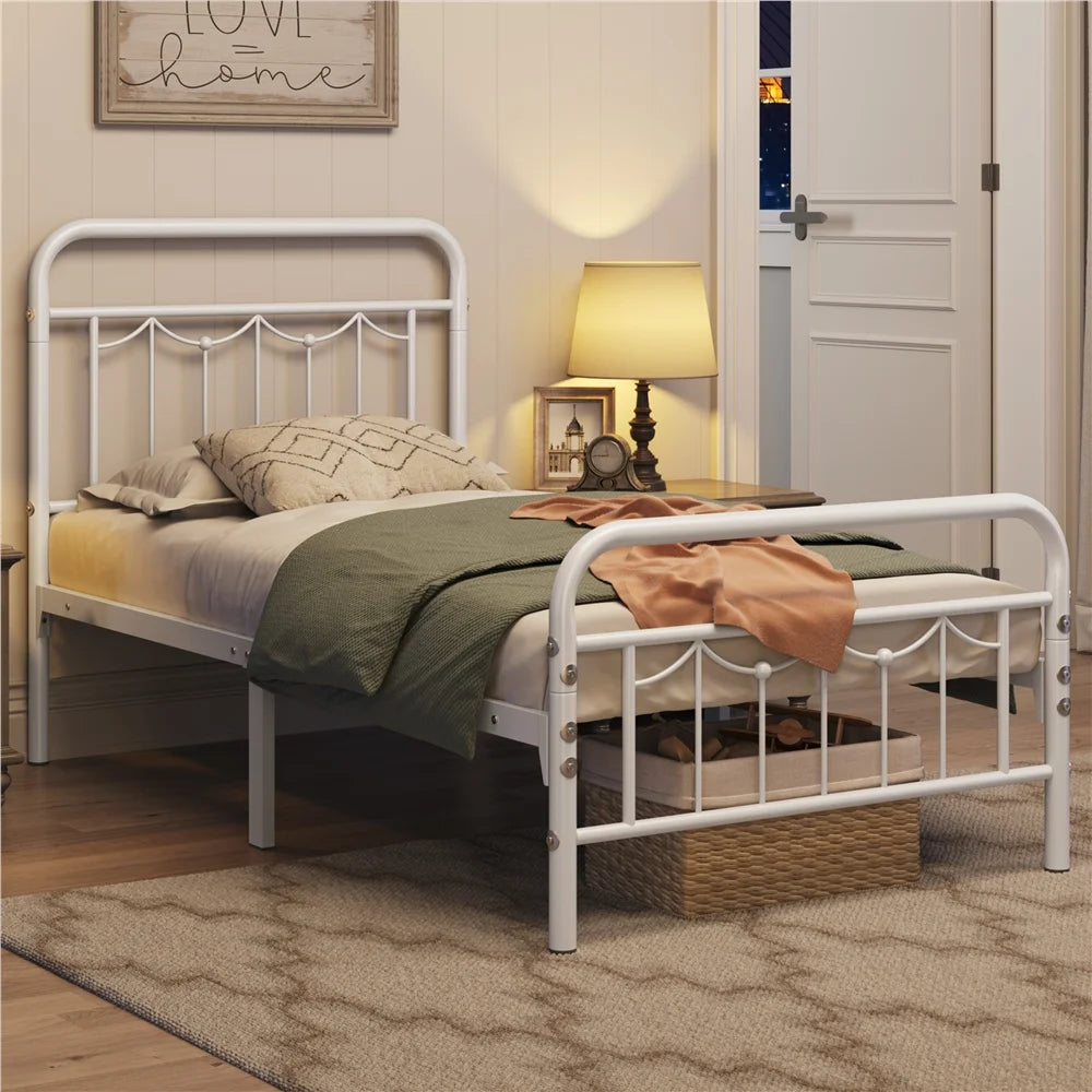 Queen Size Matte Black Metal Platform Bed Frame with Headboard and Footboard F201