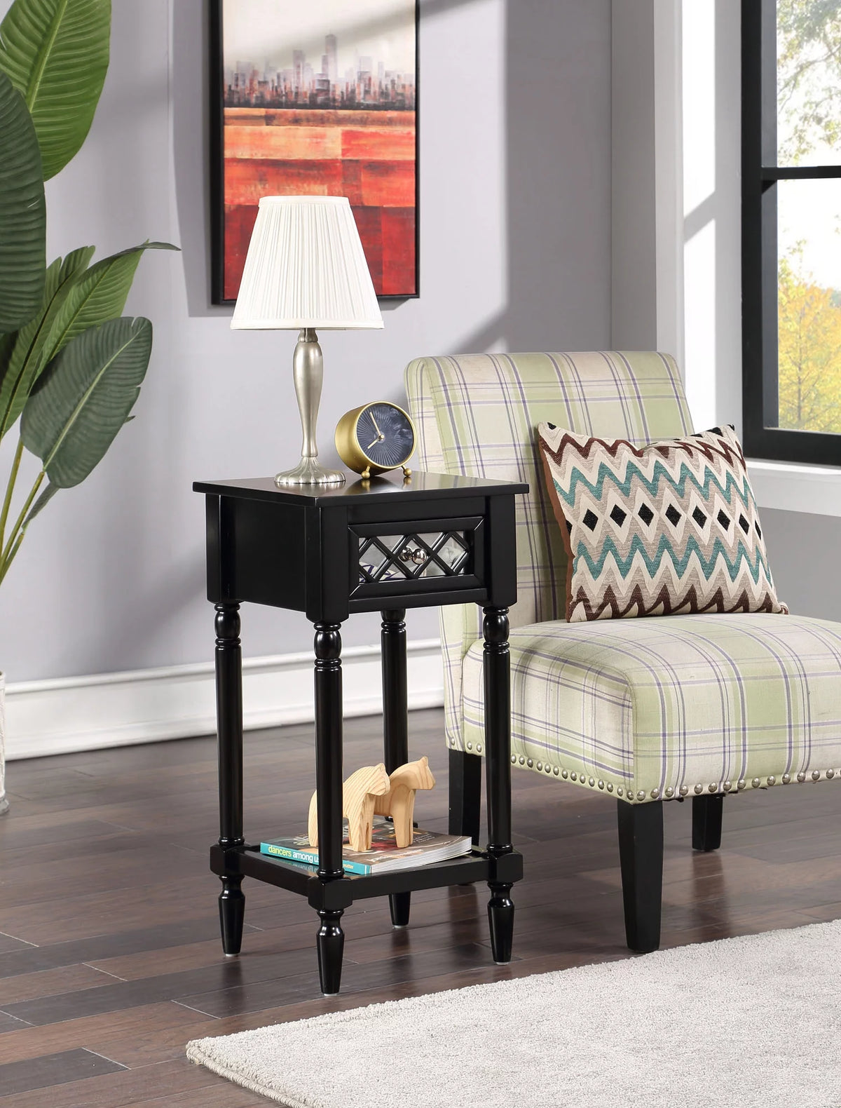 Black 1 Drawer Accent Table with Shelf R351