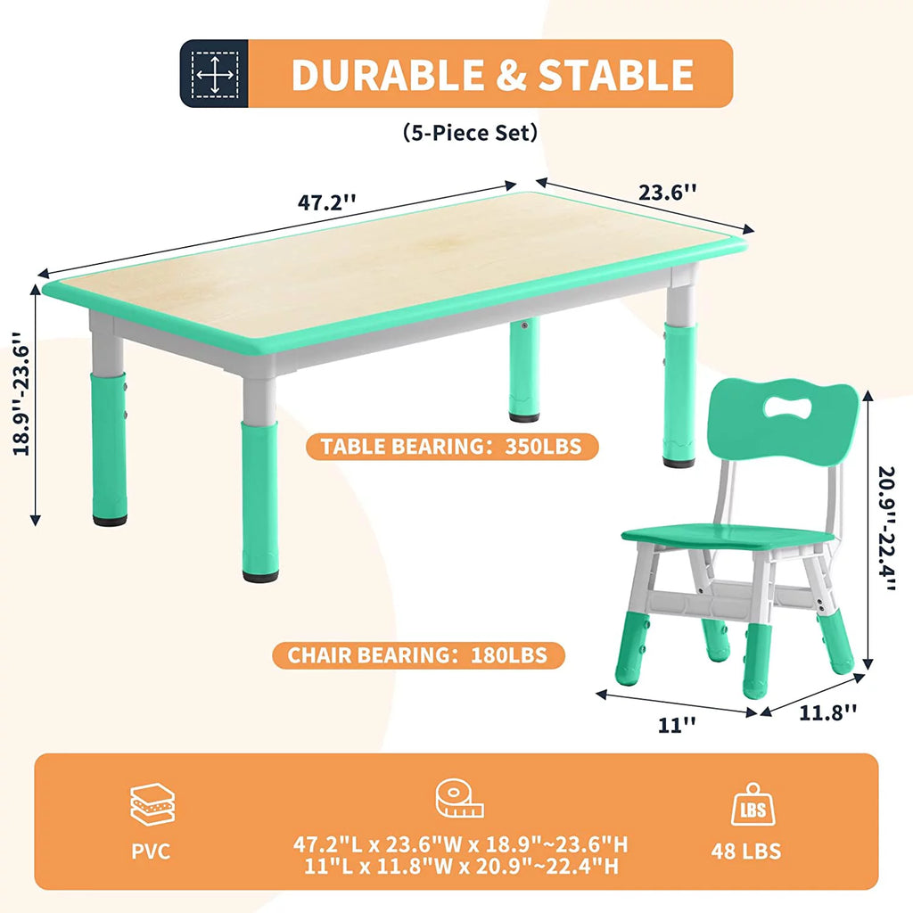 Kids Height Adjustable Table and Chairs Set E849379