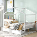 White Full Size Wood Platform Bed with 2 Drawers F1808