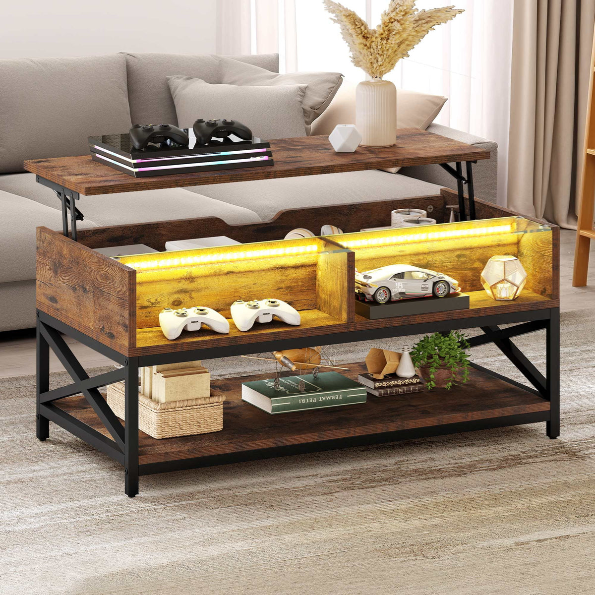 Lift Top Coffee Table with LED Lights M6699