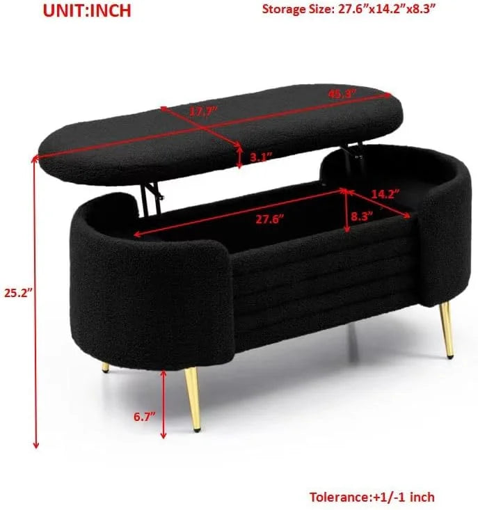 Black Sherpa Fabric Storage Bench V82058