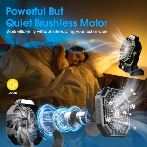 9 Inch Rechargeable Battery Powered Camping Fan with LED Lantern V682