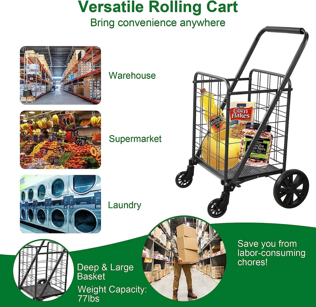 Folding Utility Cart with Swivel Wheels, 77lb Capacity Z5795