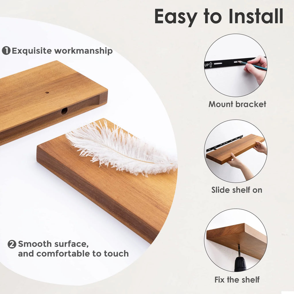 16 inch Solid Acacia Wood Floating Shelves Set of 2 Z80729