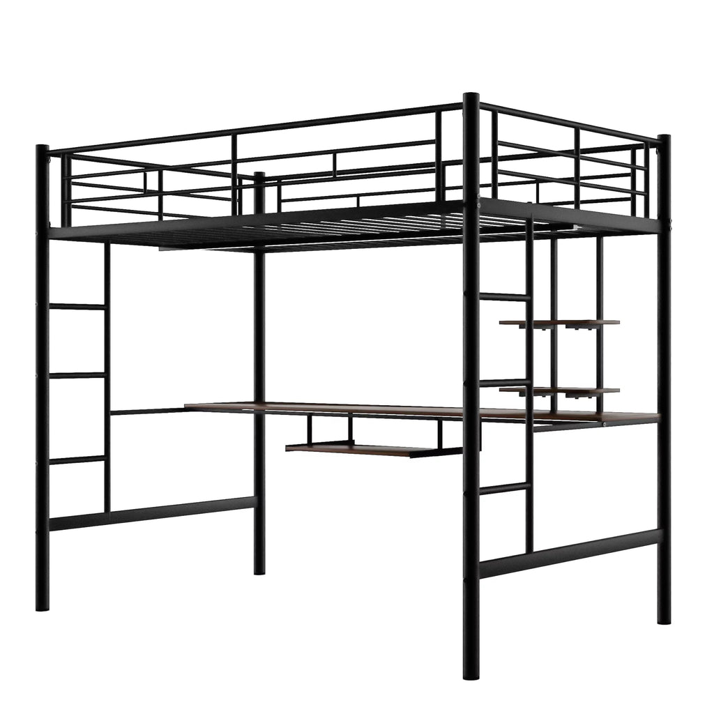 Metal Twin Size Loft Bed with Desk and Shelf T506