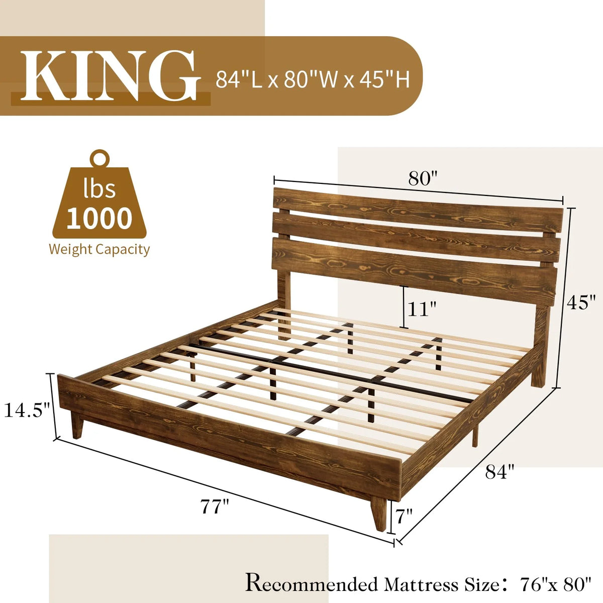 Solid Wood Bed Frame with Headboard King C31341