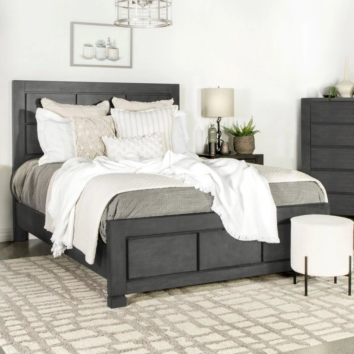 Dark Grey Rectangular Panel Bed F196171