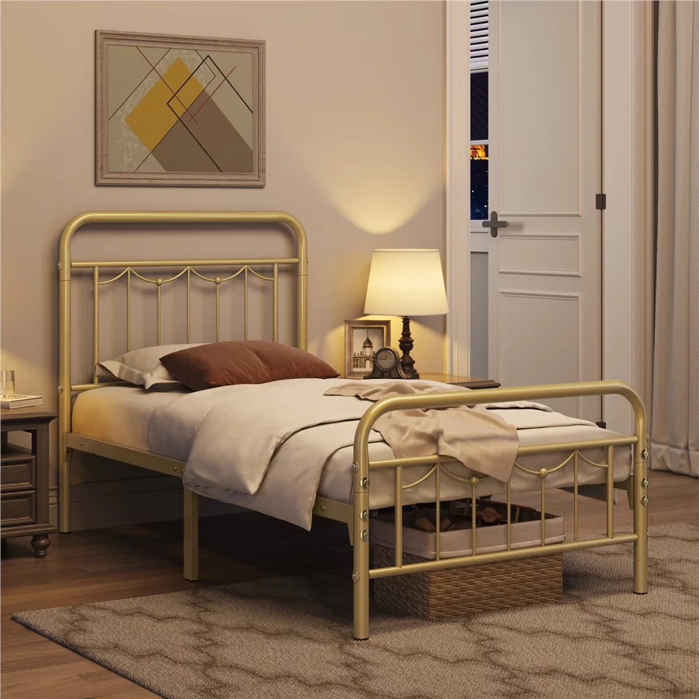 Queen Size Matte Black Metal Platform Bed Frame with Headboard and Footboard F201
