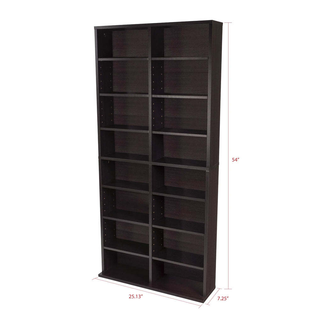 54" Espresso Adjustable Wood Media Storage Shelf Bookcase N522