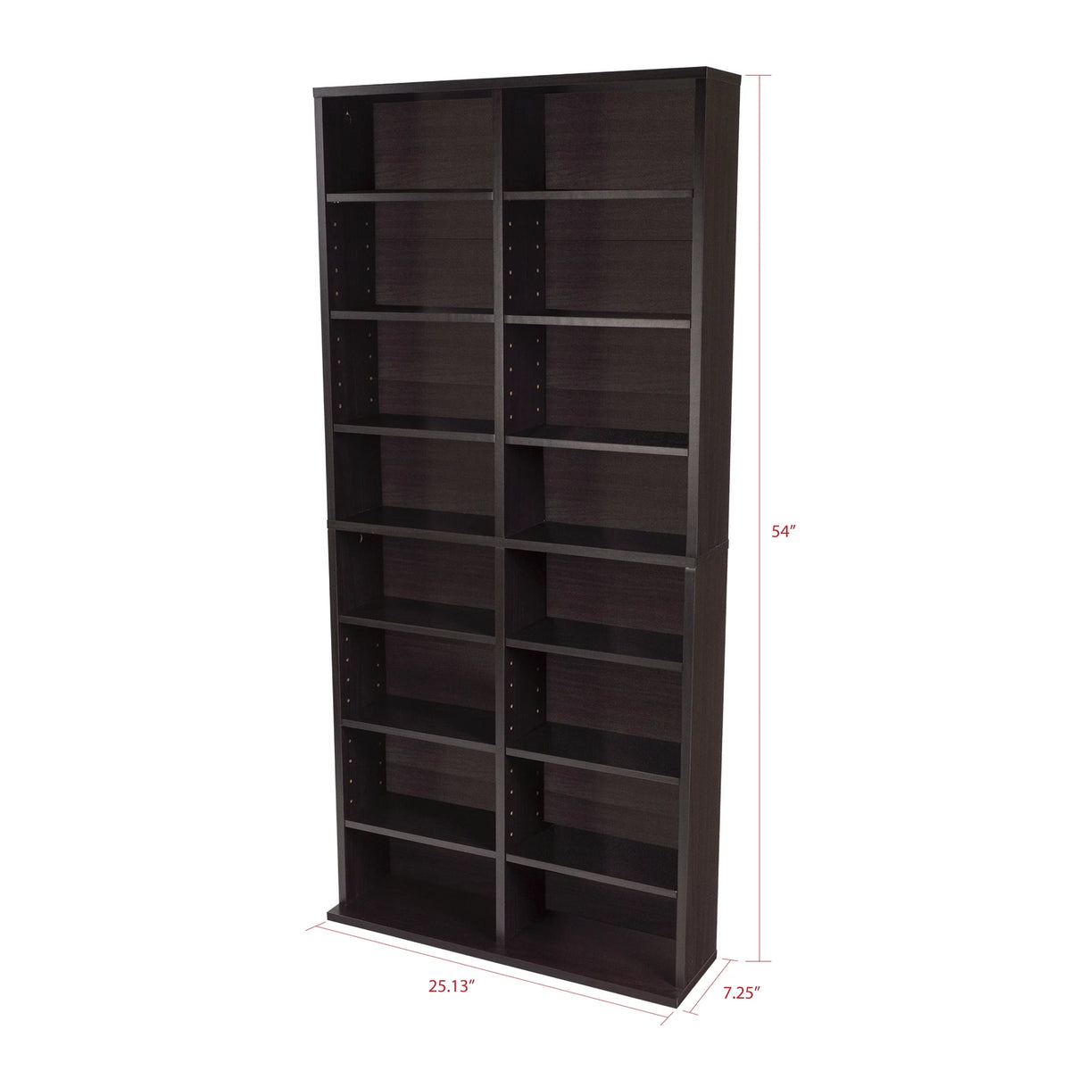 54" Espresso Adjustable Wood Media Storage Shelf Bookcase N522