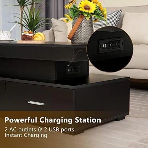 LED Lift Top Coffee Table with Charging Station S831