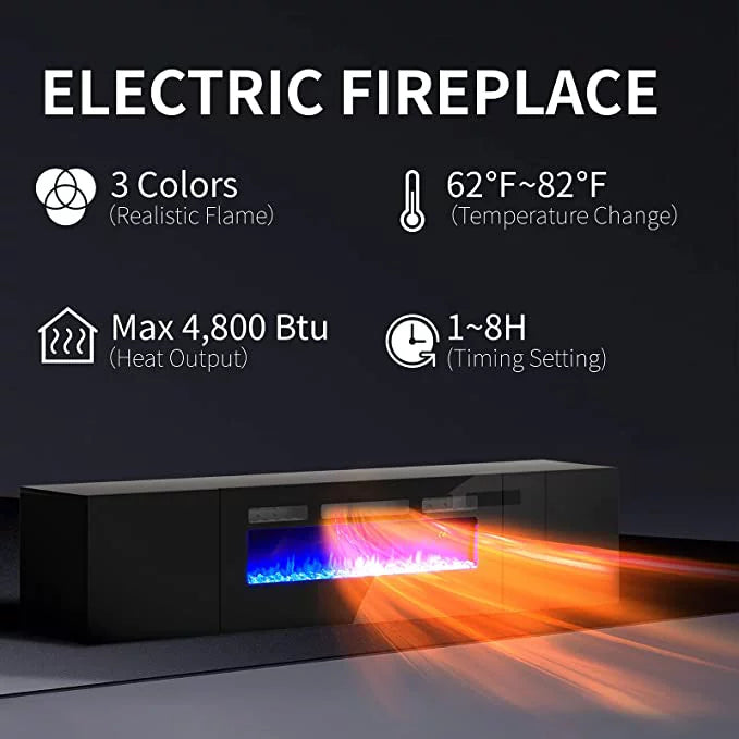 Black/White Floating Fireplace TV Stand with 2 Wall Cabinets U86715