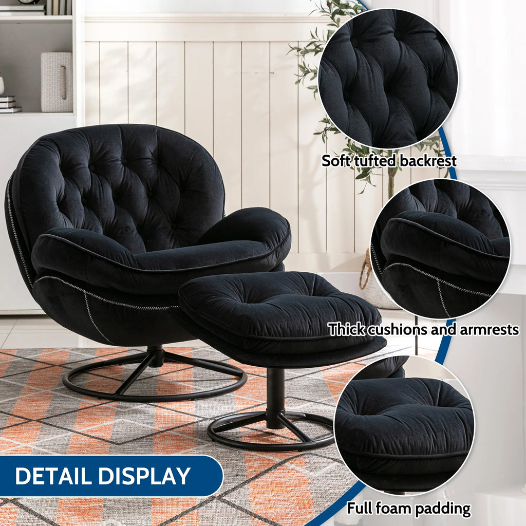 Black Velvet Swivel Accent Chair with Ottoman F975