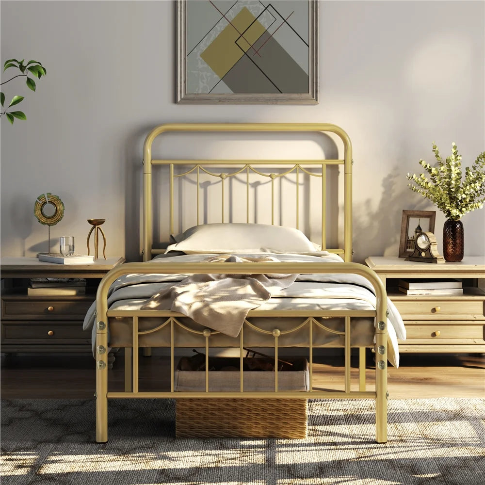 Queen Size Matte Black Metal Platform Bed Frame with Headboard and Footboard F201