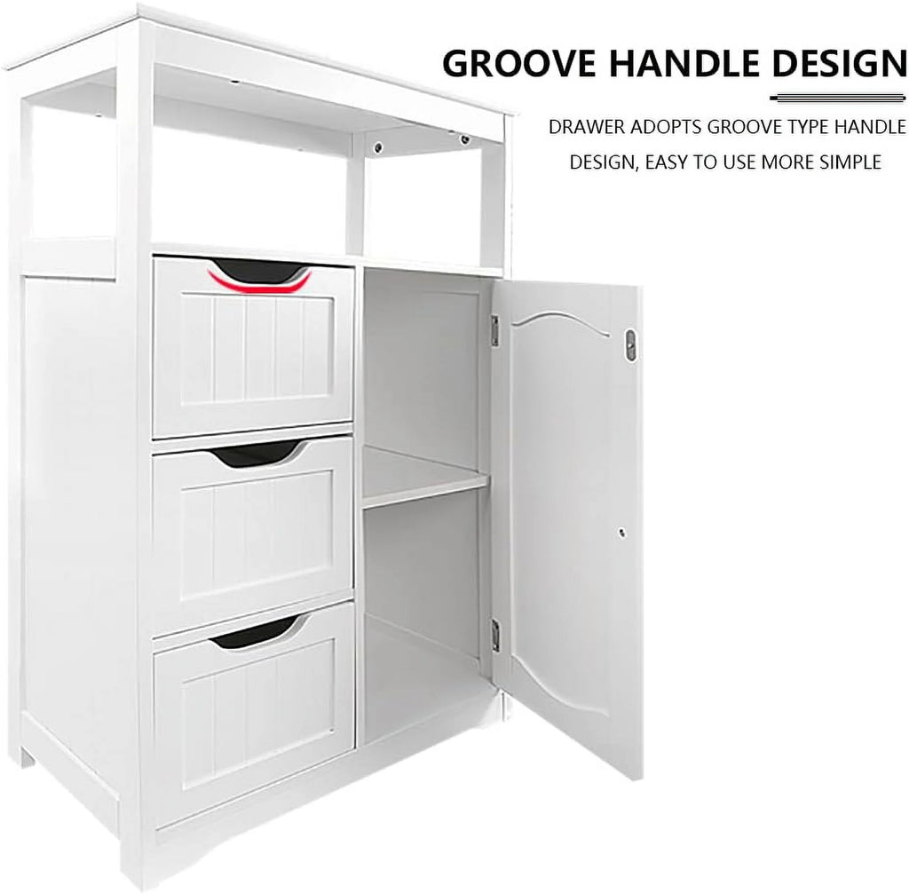 White Wooden Storage Cabinet with 3 Drawers 1 Door Q2783