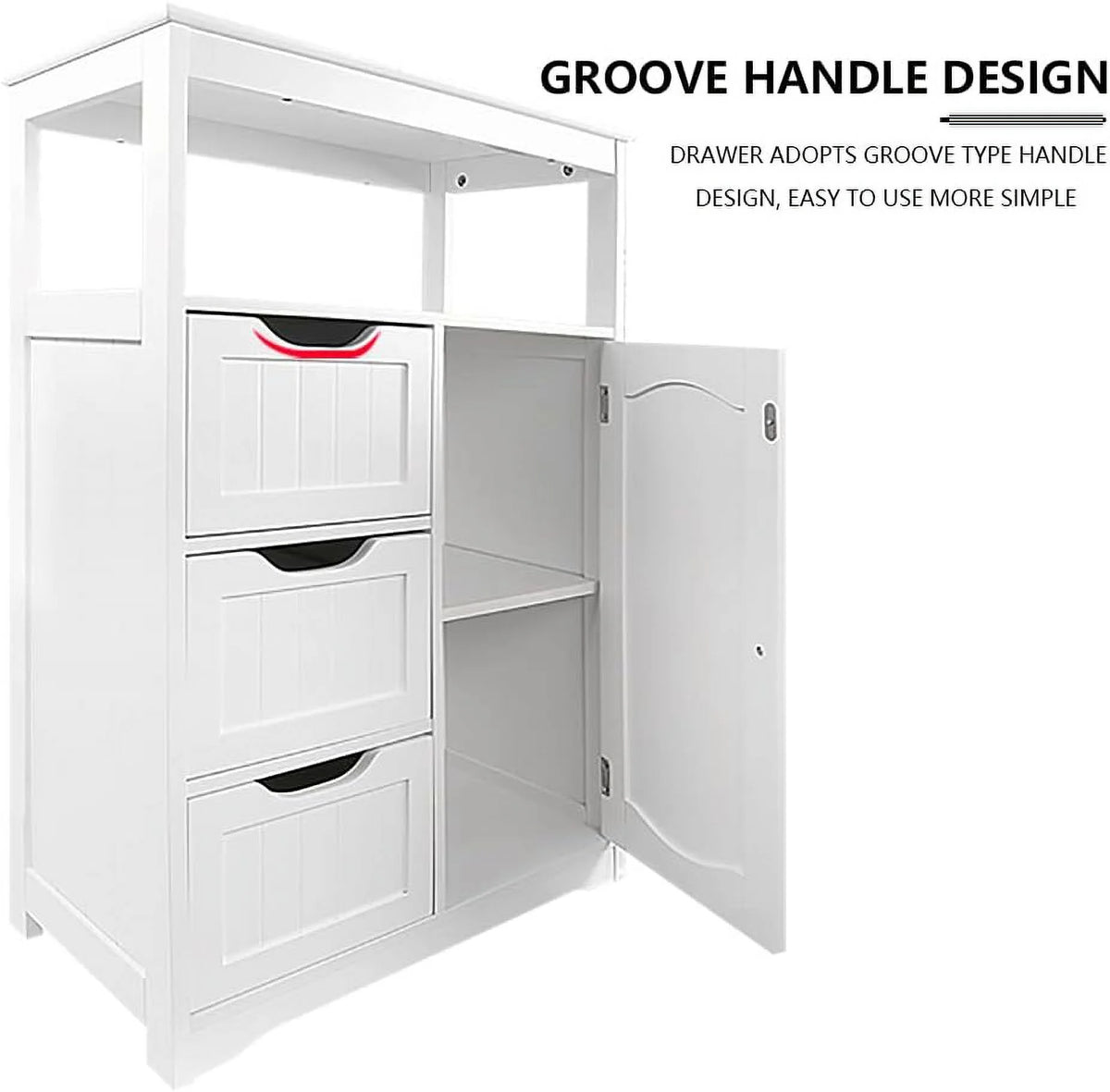 White Wooden Storage Cabinet with 3 Drawers 1 Door Q2783