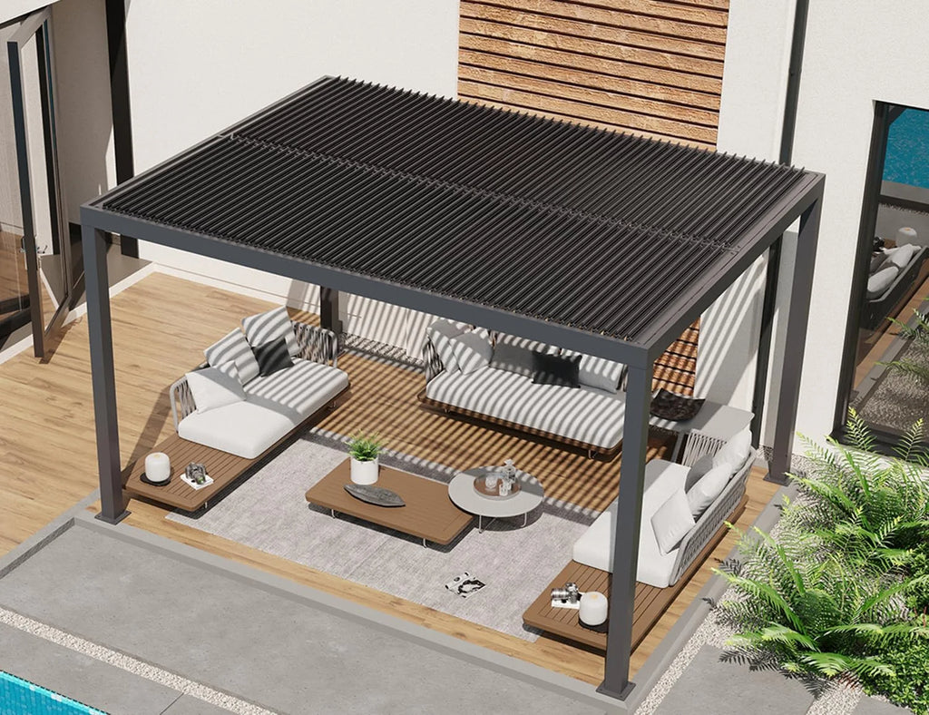 11' x 13' Grey Aluminum Louvered Pergola O71906