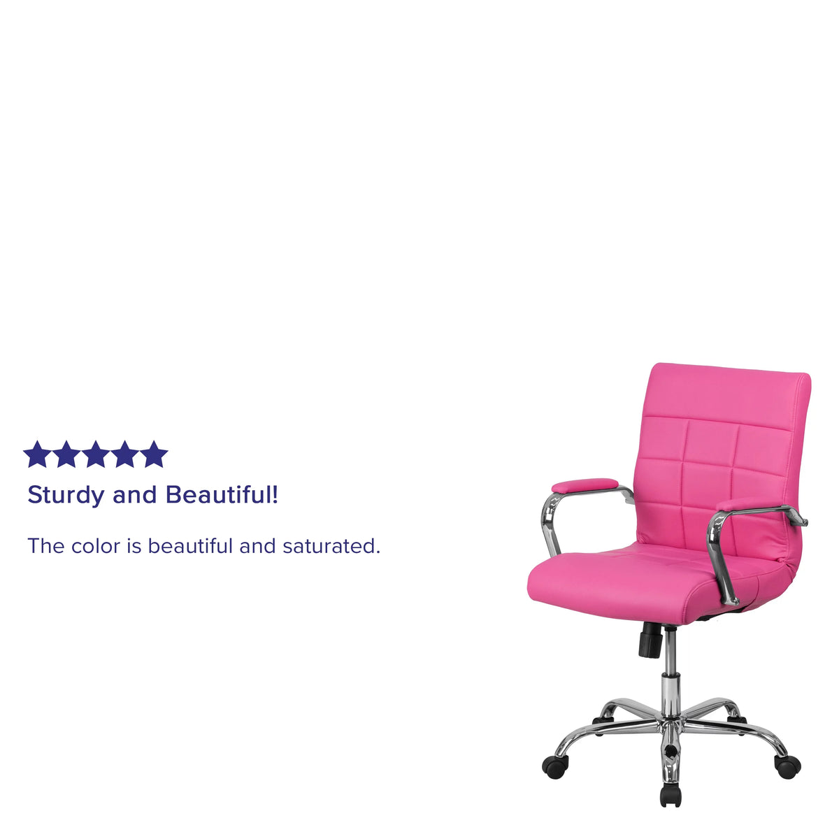 Mid-Back Pink Vinyl Executive Swivel Office Chair with Chrome Base and Arms J379