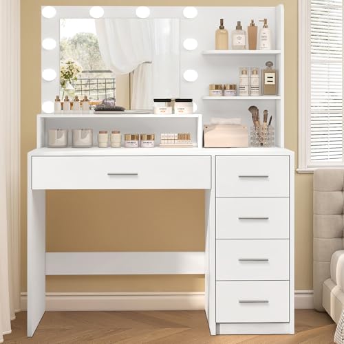 Black Makeup Vanity Desk with Mirror and 5 Drawers T71099