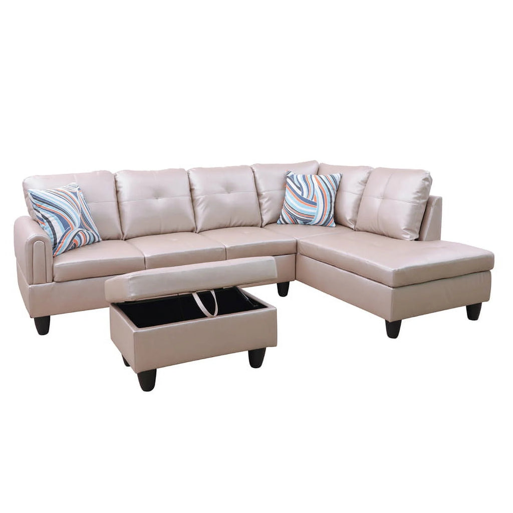 Faux Leather 3 Pieces Right Facing Sofa Set With Ottoman M97775