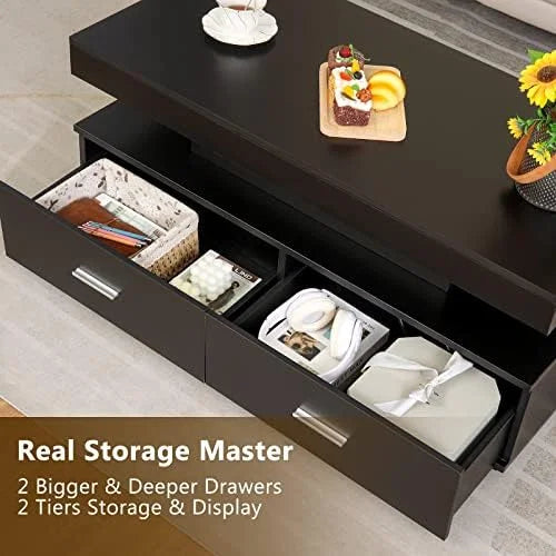 LED Lift Top Coffee Table with Charging Station S831