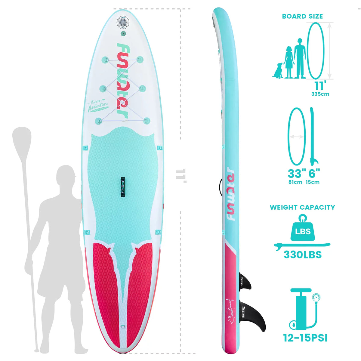 Light Blue Pink Inflatable Stand Up Paddle Board 11'x33''x6'' C28966